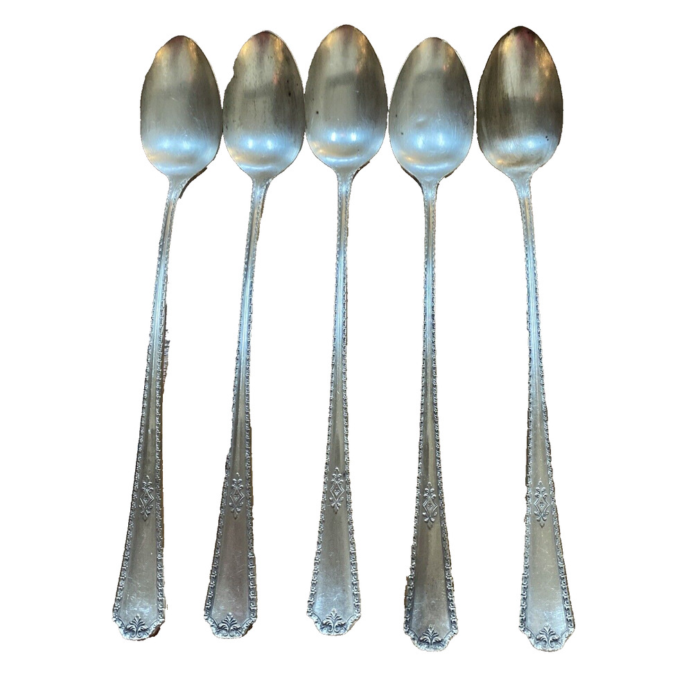 Silver Iced Tea Spoons Set of 5 Wm Rogers Oneida Berkeley 1929 Vintage Antique